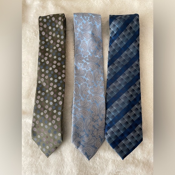 Hagar Ties Bundle of 3 Polyester All Silk Polka-dot Paisley Geometric - Picture 1 of 9
